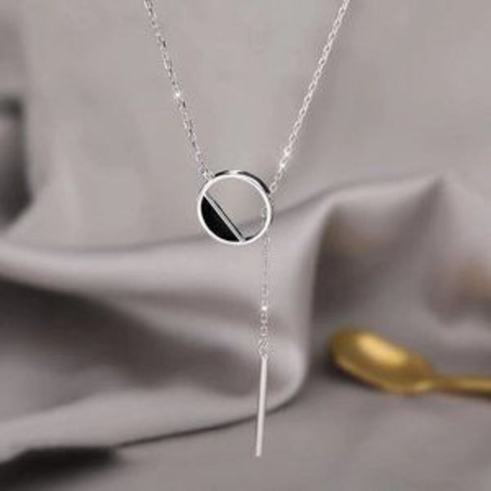 *NEW 925 Sterling Silver Bar Circle Necklace C1